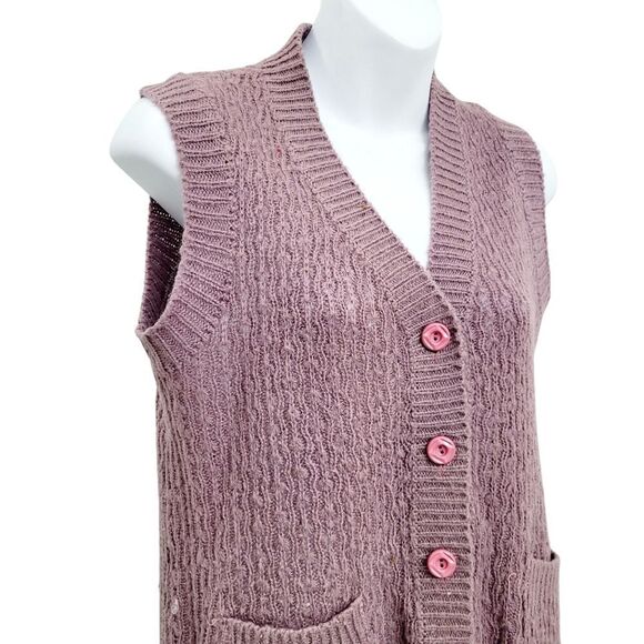 2/$20 Vintage Knitted Purple Buttons Down Vest Sweater Size: M - Picture 5 of 7